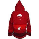A Traditional Peruvian design - girl's country cardigan in red with animals on.