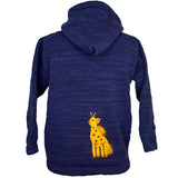 Jungle animals boy's jumper in denim blue with animals on back and front & hood.