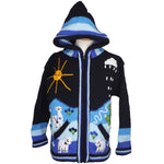 A Traditional Peruvian design - boy's country jumper in navy blue with animals on.