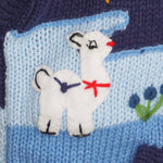 A Traditional Peruvian design - boy's country jumper in denim blue with animals on.