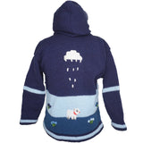 A Traditional Peruvian design - boy's country jumper in denim blue with animals on.