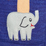 Jungle animals boy's jumper in denim blue with animals on back and front & hood.
