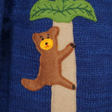 Jungle animals boy's jumper in denim blue with animals on back and front & hood.