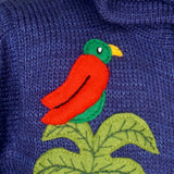 Jungle animals boy's jumper in denim blue with animals on back and front & hood.