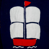 Boy's Admiral Jumper in navy blue with a hood and zip front.