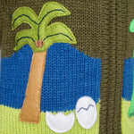 Boy's Dinosaur Jumper in green with a hood and zip front.