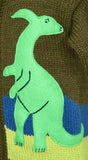 Boy's Dinosaur Jumper in green with a hood and zip front.