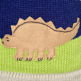 Boy's Dinosaur Jumper in beige with a hood and zip front.