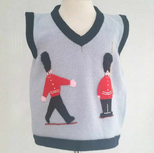 Boy's Soldier tank top in pale blue with marching guardsmen embroidered on by hand.