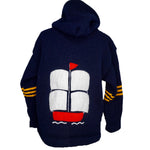 Boy's Admiral Jumper in navy blue with a hood and zip front.