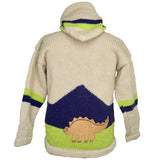Boy's Dinosaur Jumper in beige with a hood and zip front.
